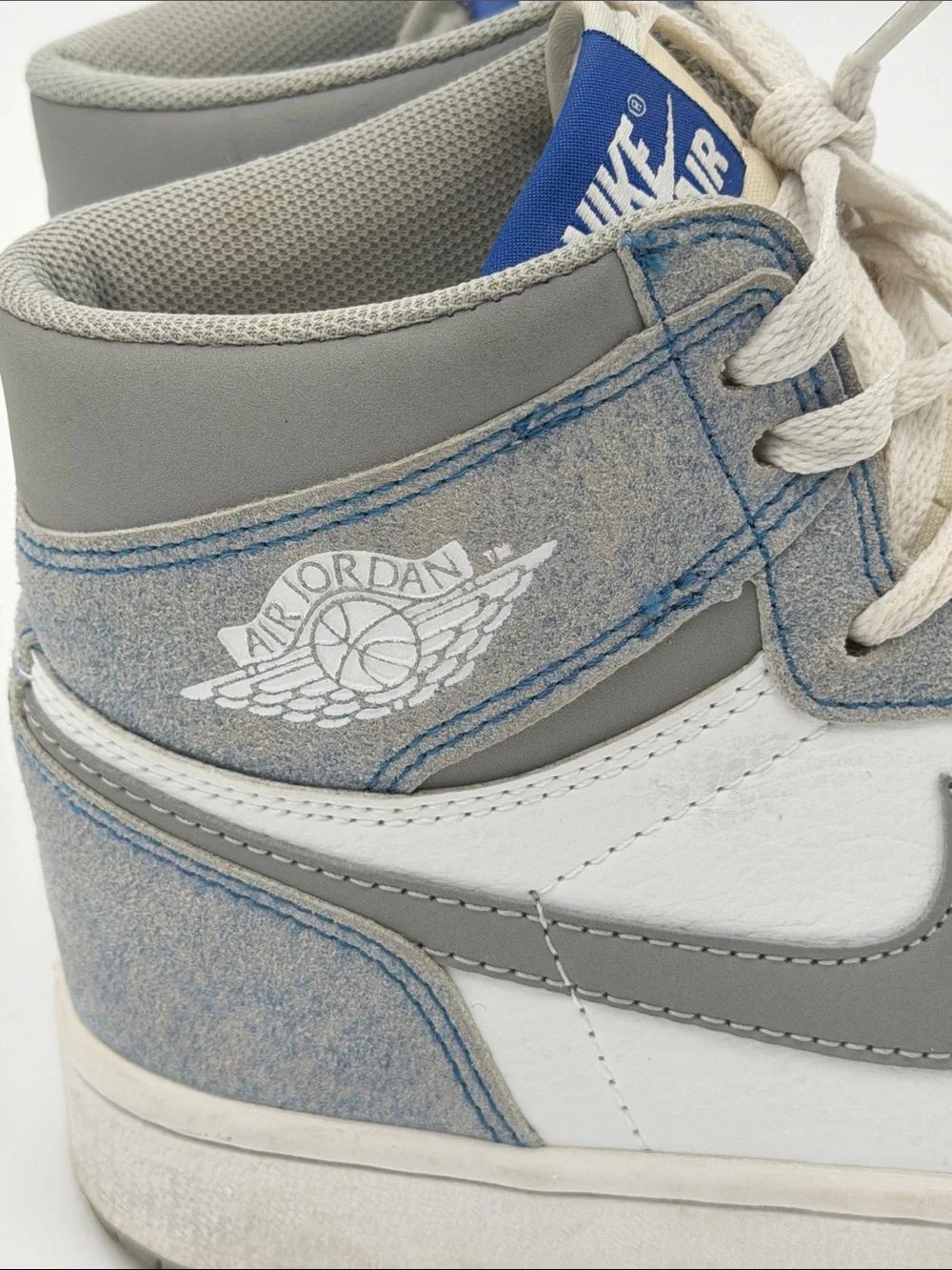 Nike Size 8 Jordan 1 Retro Hyper Royal High Top Sneakers in White, Gray/ Blue